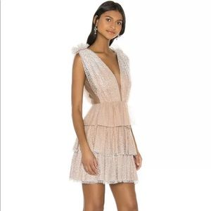 SAU LEE Beth Dress Nude Beige Pink White Ruffle Mesh Party Wedding 4 NWT $495